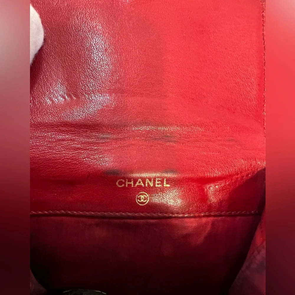 Authentic CHANEL Red Caviar Leather‎ Compact Wallet